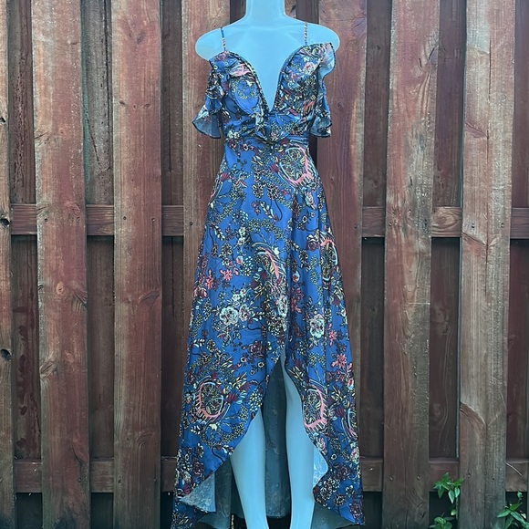 ZC Woman Elegant Floral High Low Dress in Blue Size S - Picture 2 of 15